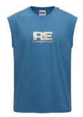 RE Romeo Entertainment - Blue Sleeveless T - Metallic Gold Logo
