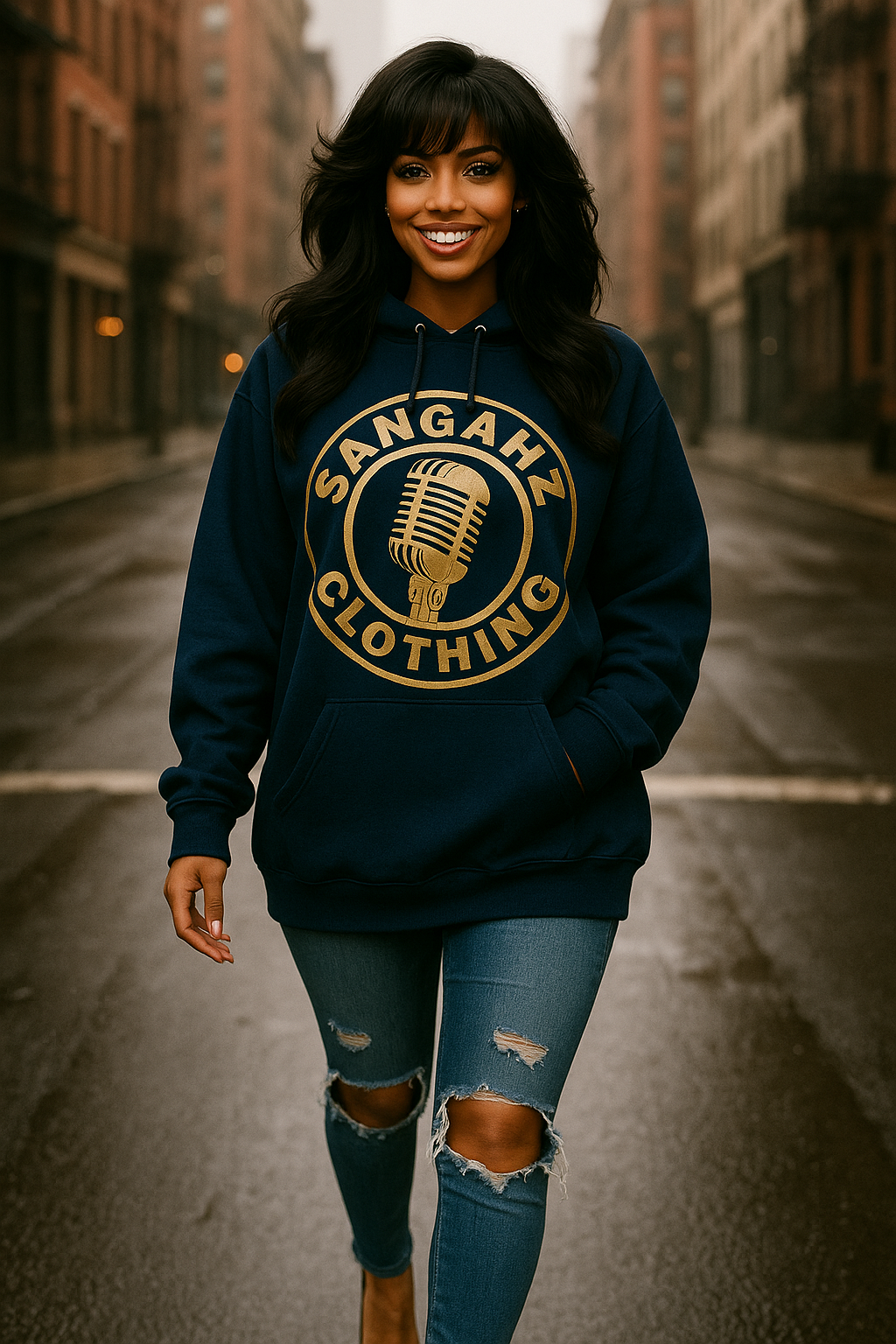 Navy Blue and Metallic Gold I SANGAHZ Hooded Sweatshirt