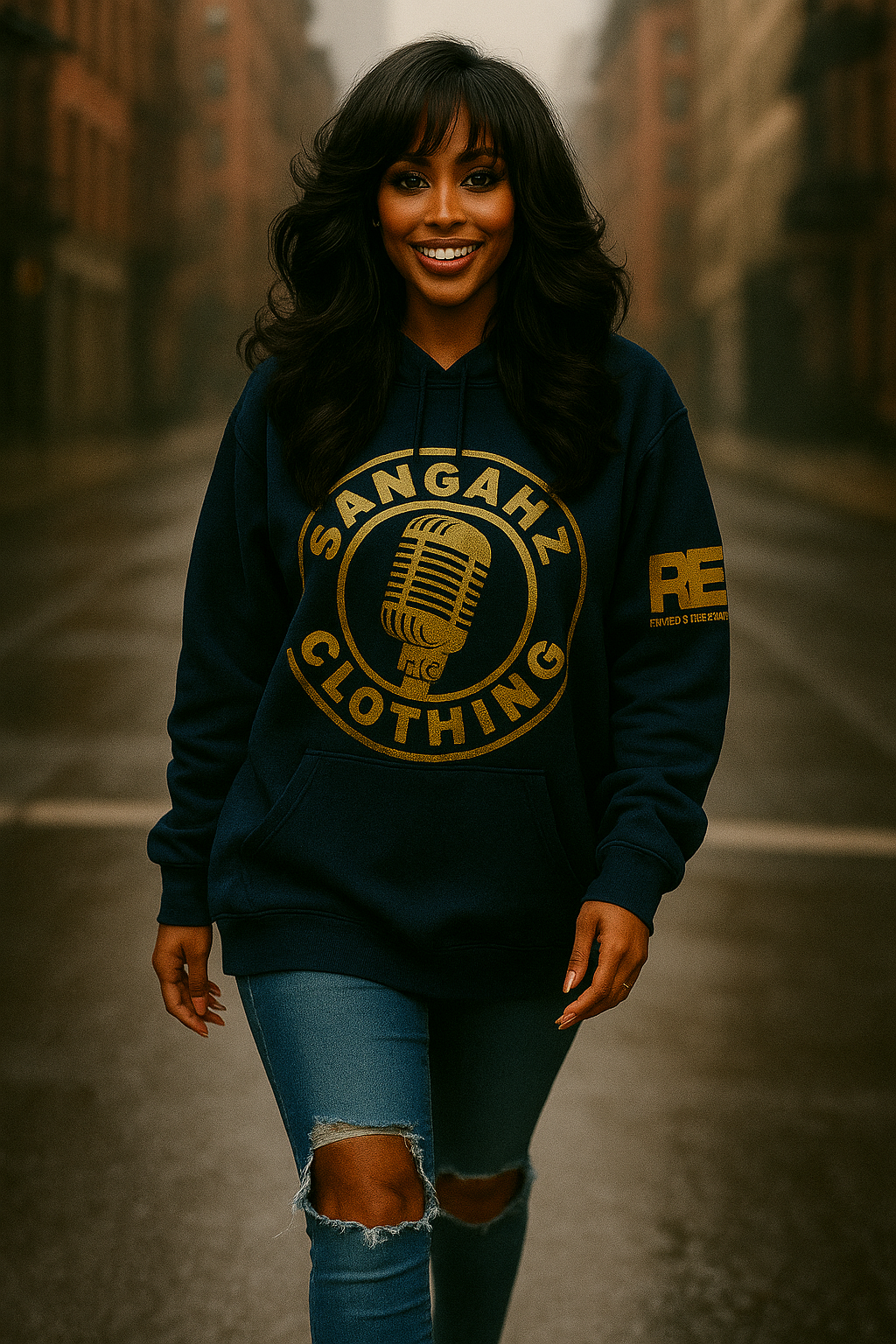 Navy Blue and Metallic Gold I SANGAHZ Hooded Sweatshirt
