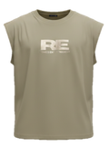 RE Romeo Entertainment - Khaki Sleeveless T - Metallic Gold Logo