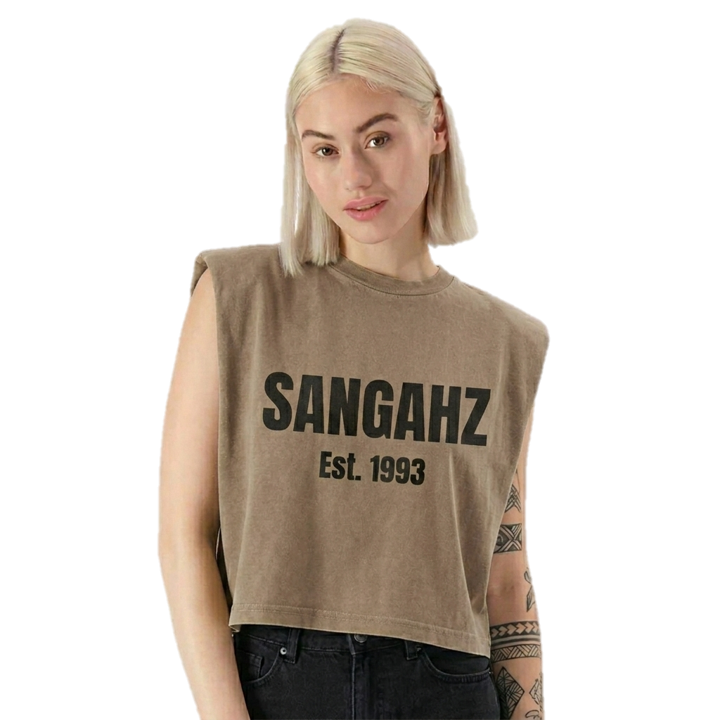 SANGAHZ Heavyweight Faded Brown and Black Cropped T-Shirt