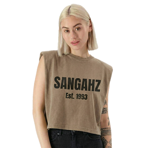 SANGAHZ Heavyweight Faded Brown and Black Cropped T-Shirt