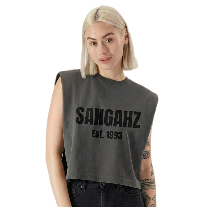 SANGAHZ Heavyweight Gray and Black Cropped T-Shirt