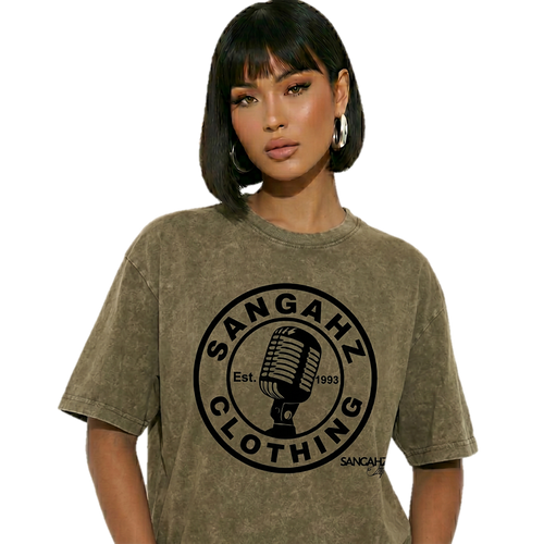 Sangahz Signature Custom Clothing - Army Green and Black Vintage Washed Mic'd T-Shirt