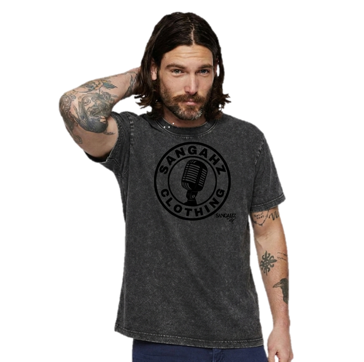 Sangahz Signature Custom Clothing - Black on Black Vintage Washed Mic'd T-Shirt