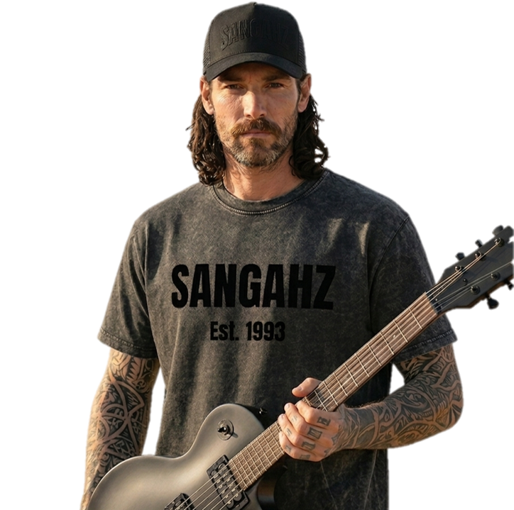 Sangahz Signature Custom Clothing - Black on Black Vintage Washed Mic'd T-Shirt