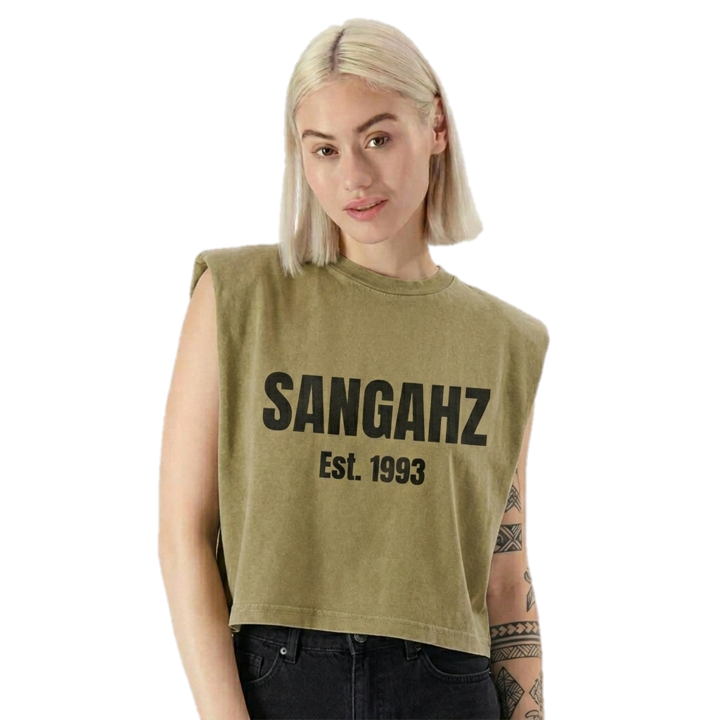 SANGAHZ Heavyweight Sage Green and Black Cropped Shirt