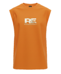 RE Romeo Entertainment - Orange Sleeveless T - Metallic Gold Logo