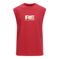 RE Romeo Entertainment - Red Sleeveless T - Metallic Gold Logo