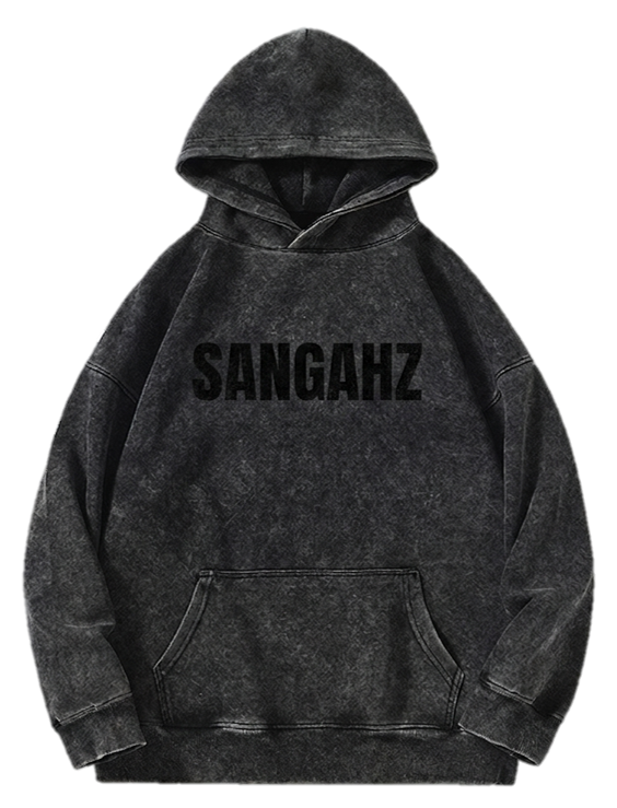 SANGHAZ Custom Clothing - Vintage Washed Faded Black on Black Sangahz Hoodie