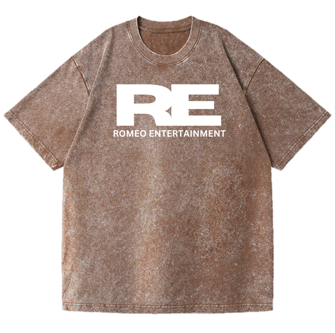 SANGHAZ Custom Clothing - Vintage Washed Faded Brown and White ROMEO ENTERTAINMENT T-Shirt