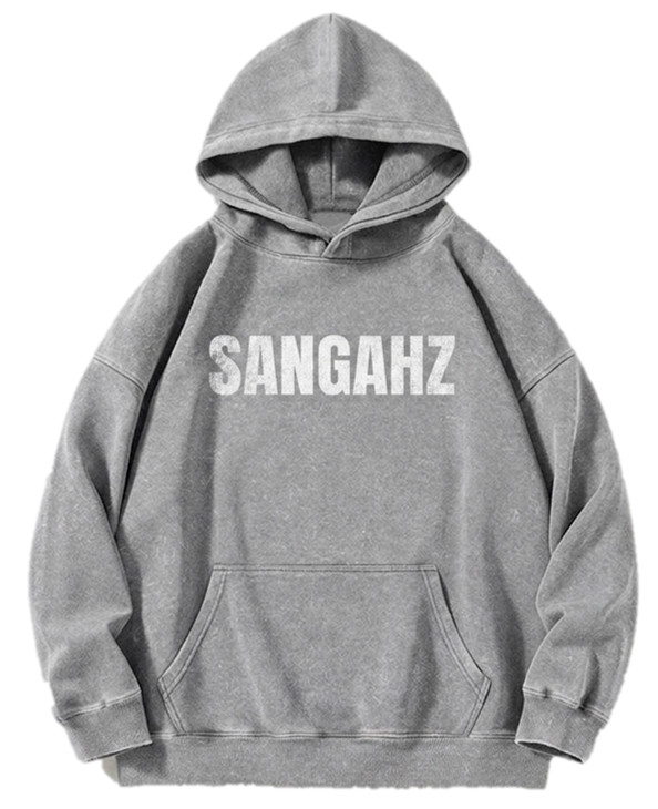 SANGHAZ Custom Clothing - Vintage Washed Gray and White Sangahz Hoodie