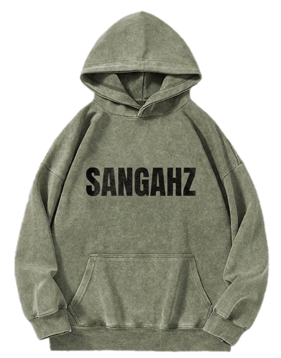 SANGHAZ Custom Clothing - Vintage Washed Sage Green and Black Sangahz Hoodie