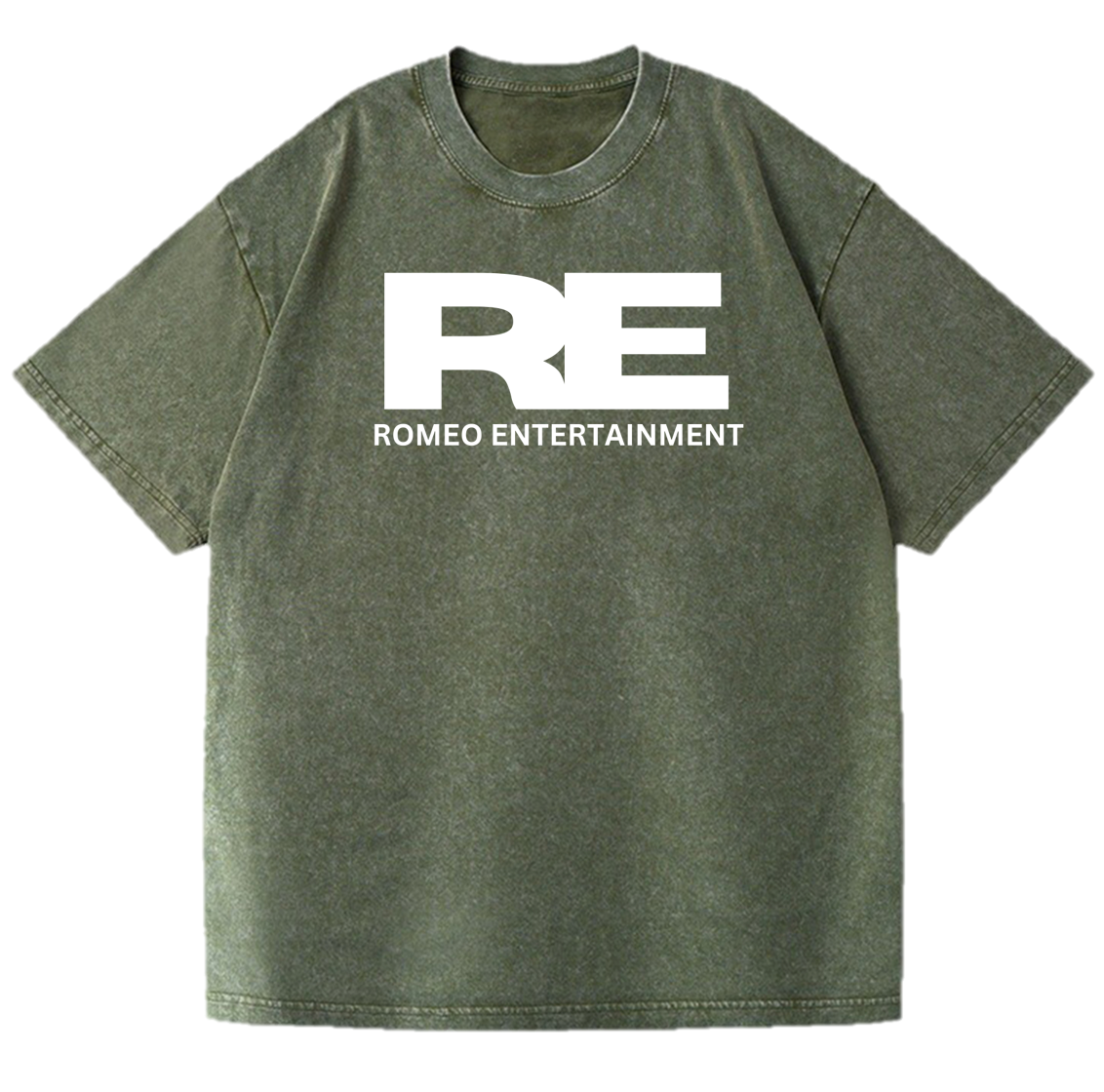 SANGHAZ Custom Clothing - Vintage Washed Sage Green and White ROMEO ENTERTAINMENT T-Shirt