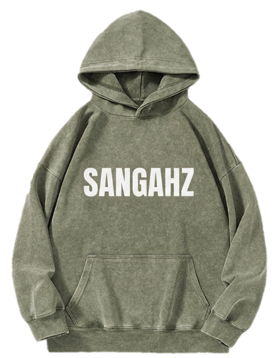 SANGHAZ Custom Clothing - Vintage Washed Sage Green and White Sangahz Hoodie