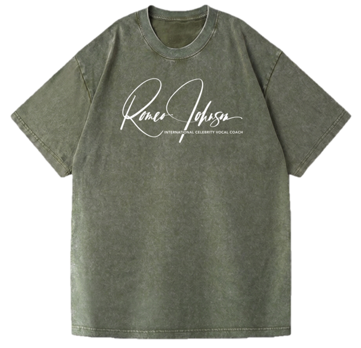SANGHAZ Custom Clothing - Vintage Washed Sage Green and White Signature T-Shirt