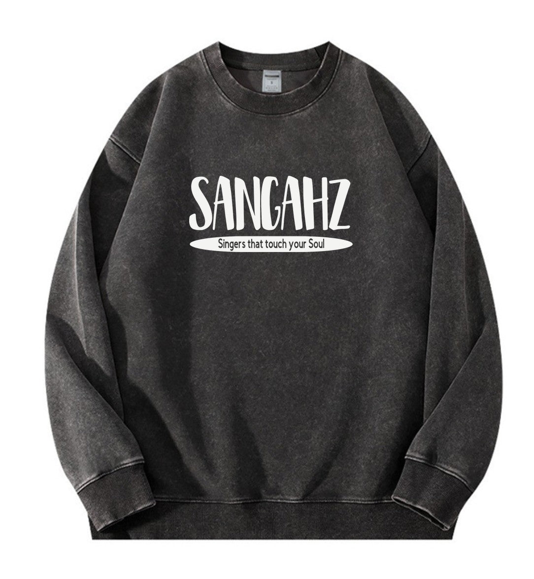 SANGAHZ Crewneck Sweatshirt, Black, Touch Your Soul logo in White