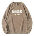 SANGAHZ Crewneck Sweatshirt, Faded Brown, Origination logo in White