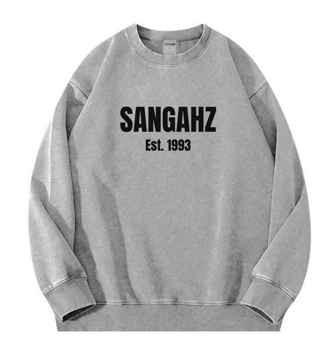 SANGAHZ Crewneck Sweatshirt, Gray, Origination logo in Black