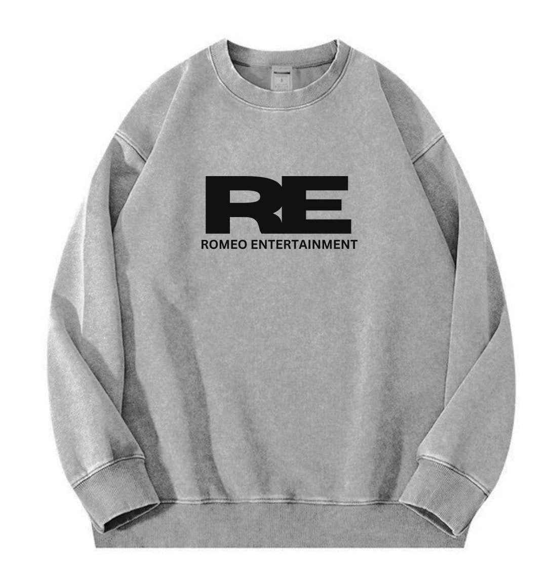 SANGAHZ Crewneck Sweatshirt, Gray, Romeo Entertainment logo in Black