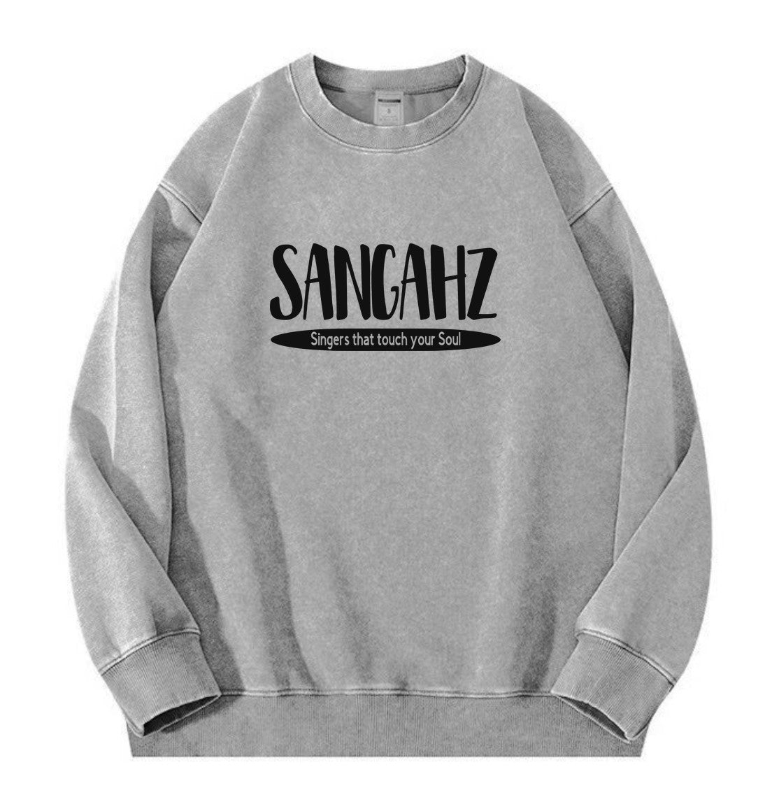 SANGAHZ Crewneck Sweatshirt, Gray, Touch Your Soul logo in Black