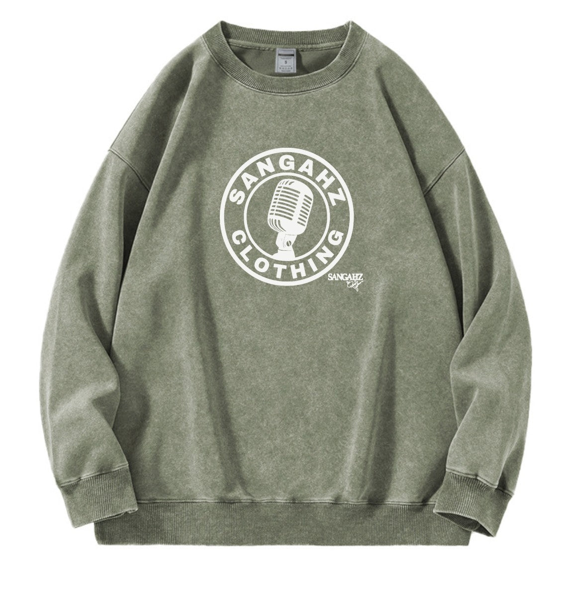 SANGAHZ Crewneck Sweatshirt, Green, Mic logo in White