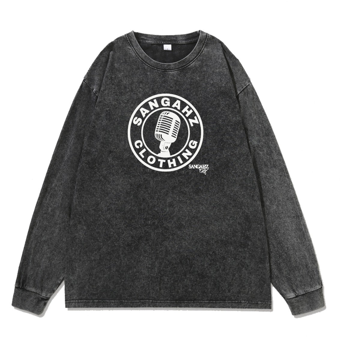 SANGAHZ Long Sleeve Tee, Black, Mic logo in White