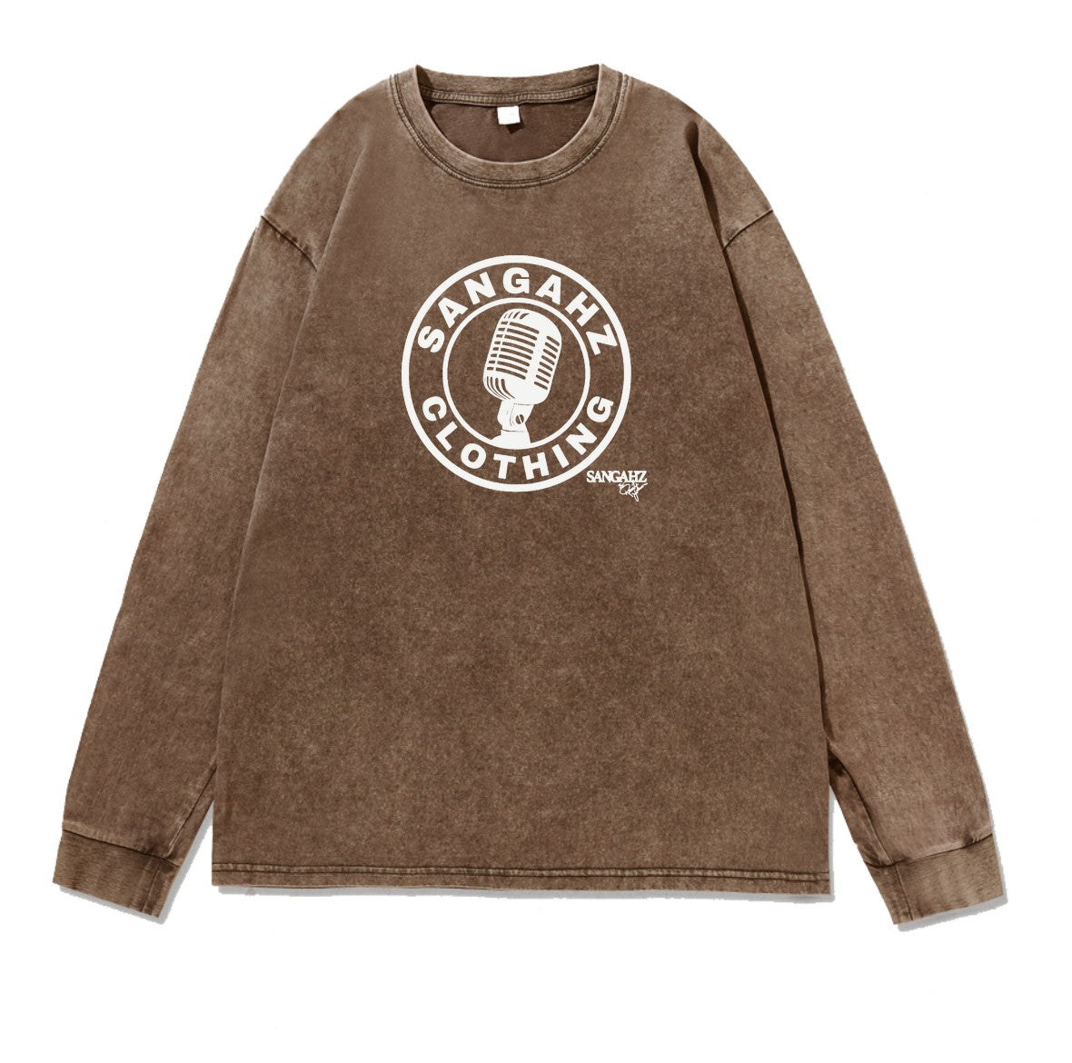 SANGAHZ Long Sleeve Tee, Faded Brown, Mic logo in White