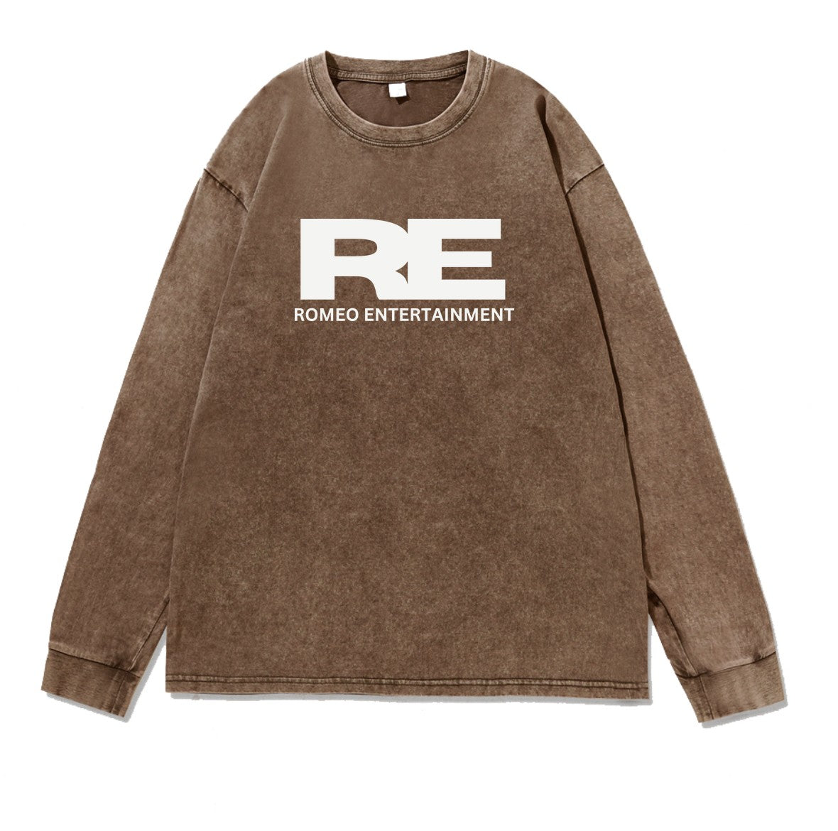 SANGAHZ Long Sleeve Tee, Faded Brown, Romeo Entertainment logo in White