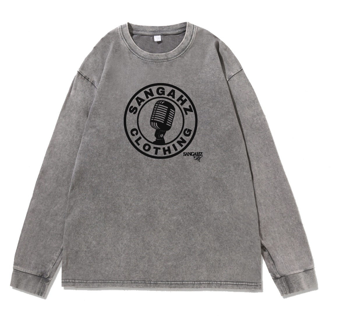 SANGAHZ Long Sleeve Tee, Gray, Mic logo in Black