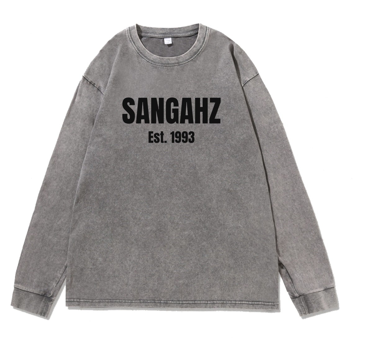 SANGAHZ Long Sleeve Tee, Gray, Origination logo in Black