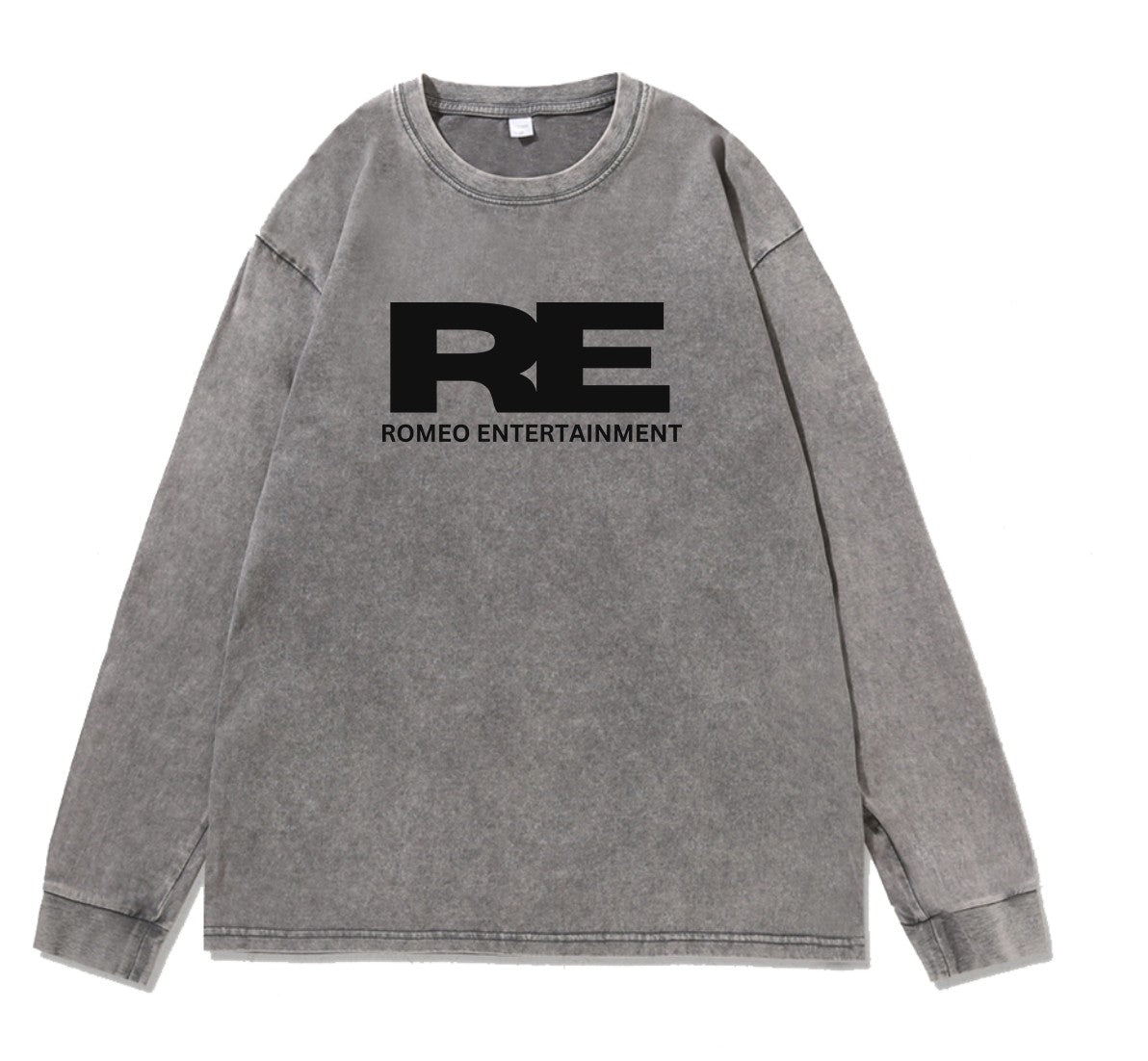 SANGAHZ Long Sleeve Tee, Gray, Romeo Entertainment logo in Black