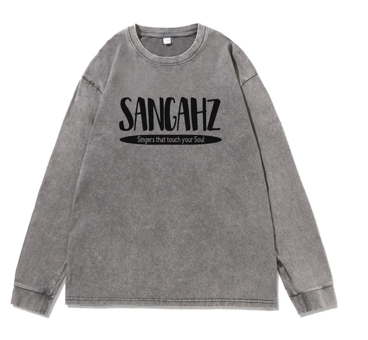 SANGAHZ Long Sleeve Tee, Gray, Touch Your Soul logo in Black