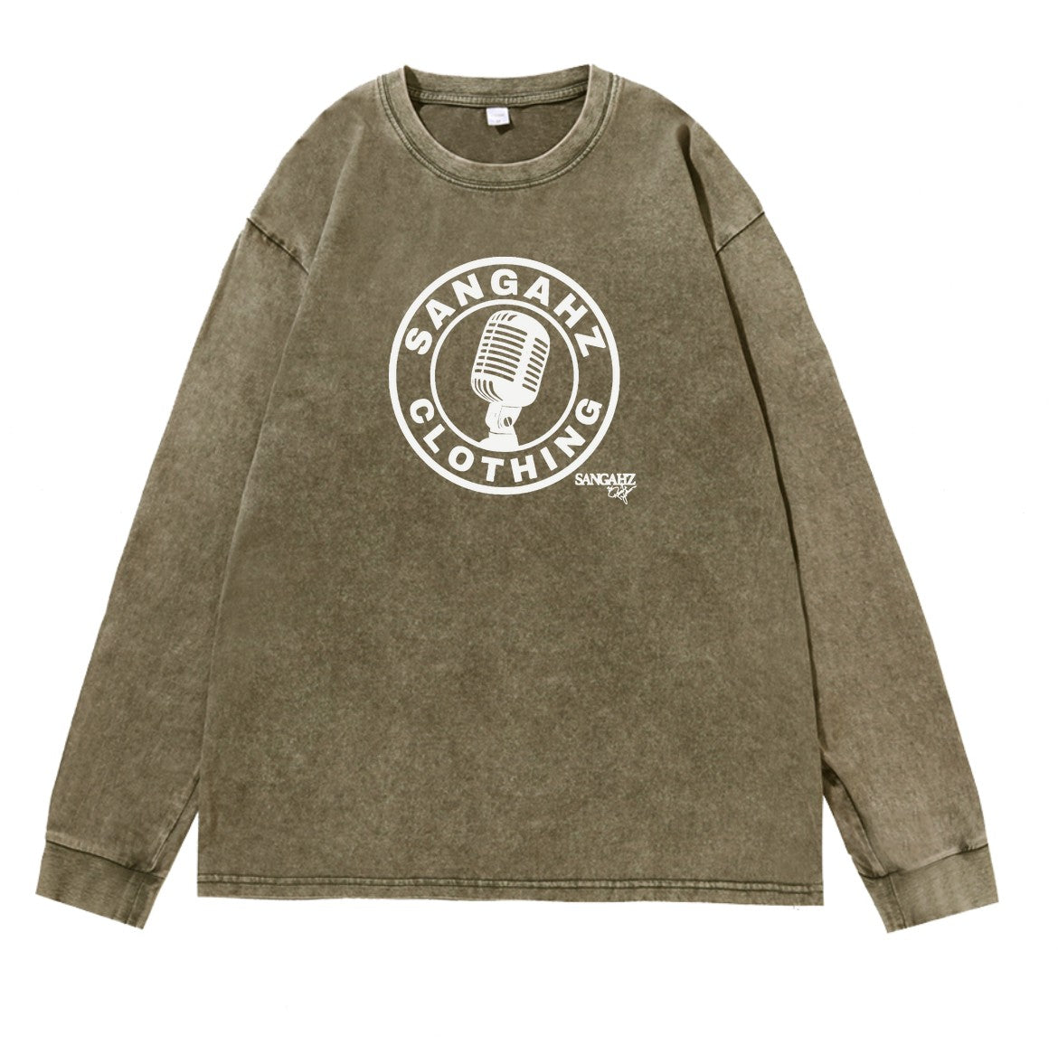 SANGAHZ Long Sleeve Tee, Green, Mic logo in White