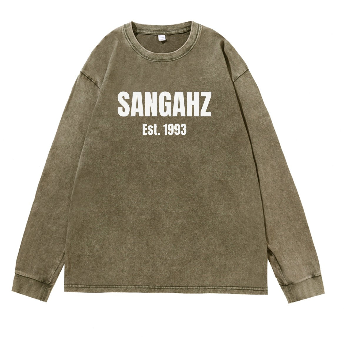 SANGAHZ Long Sleeve Tee, Green, Origination logo in White