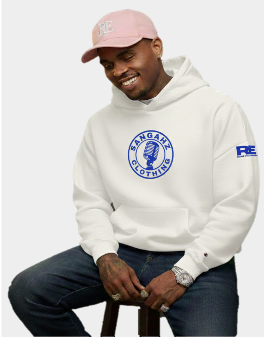 Sangahz Custom Clothing - Blue Circular Logo / White Hoodie