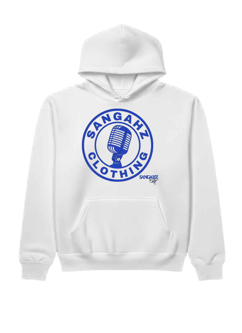 Sangahz Custom Clothing - Blue Circular Logo / White Hoodie