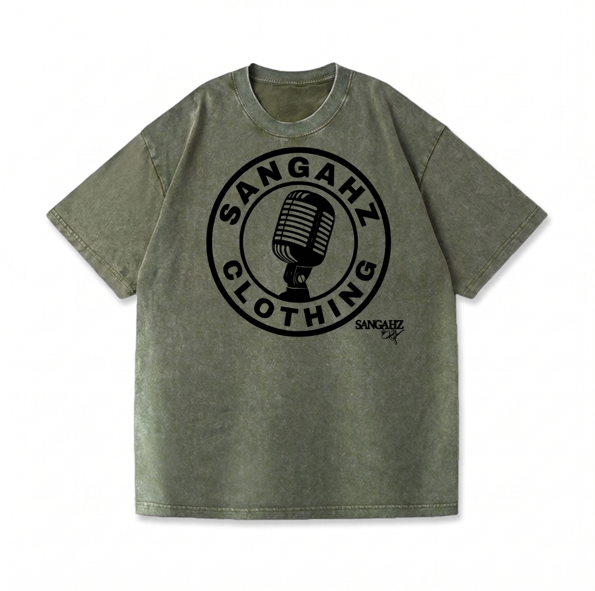 Sangahz Signature Custom Clothing - Army Green and Black Vintage Washed Mic'd T-Shirt