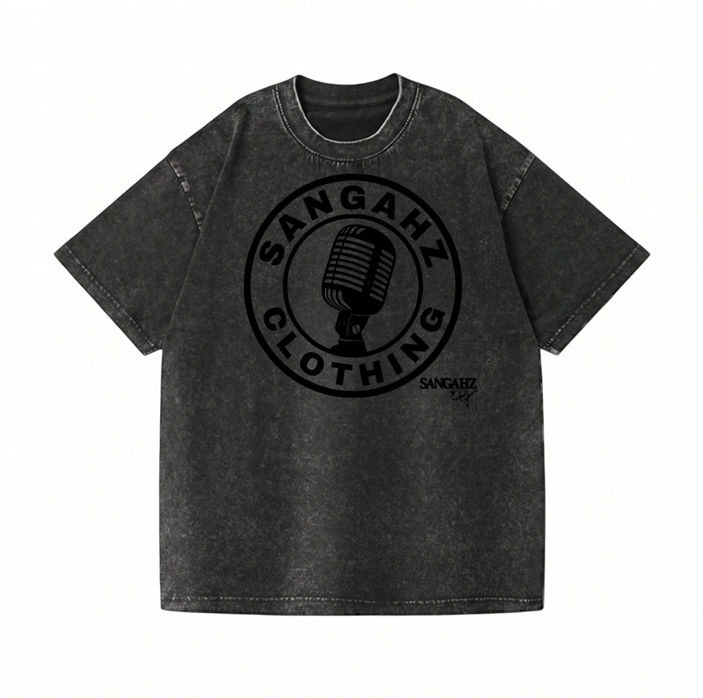 Sangahz Signature Custom Clothing - Black on Black Vintage Washed Mic'd T-Shirt