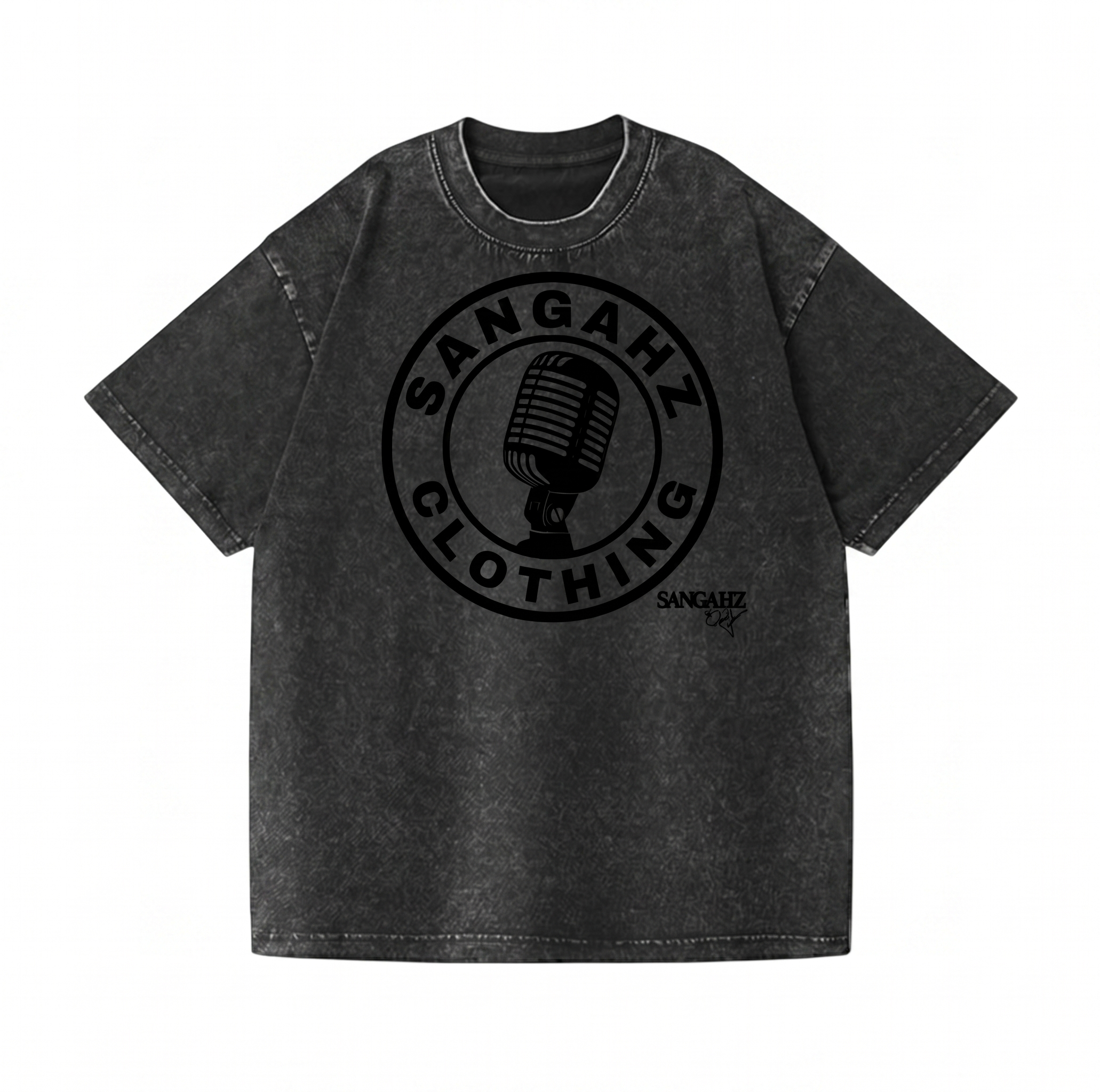 Sangahz Signature Custom Clothing - Black on Black Vintage Washed Mic'd T-Shirt