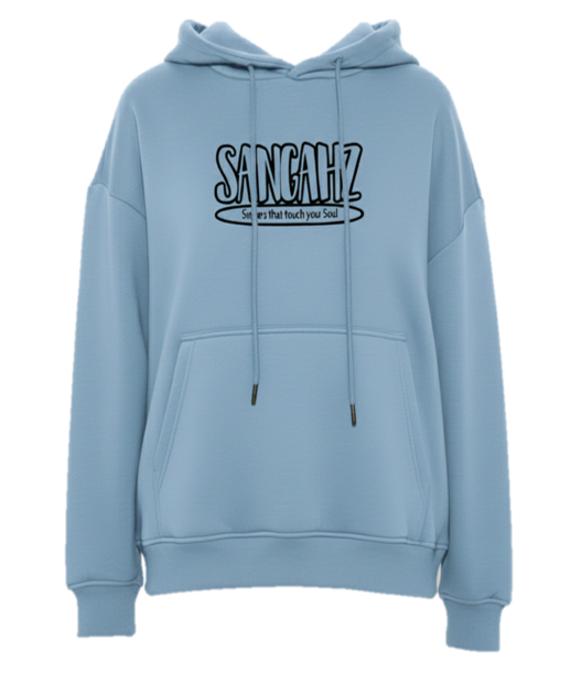 Sangahz Oversized Front Pocket Long Sleeve Drawstring Hoodie - Baby Blue
