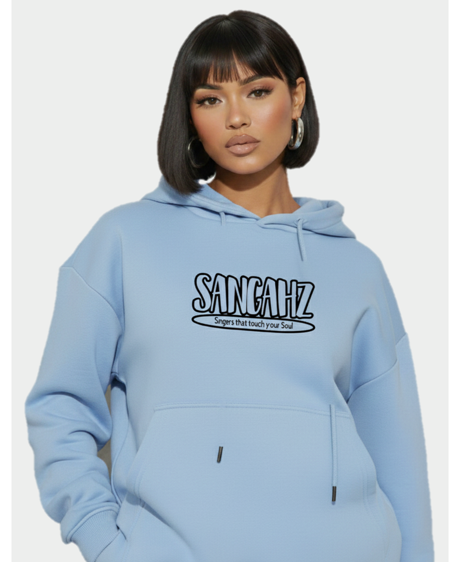Sangahz Oversized Front Pocket Long Sleeve Drawstring Hoodie - Baby Blue