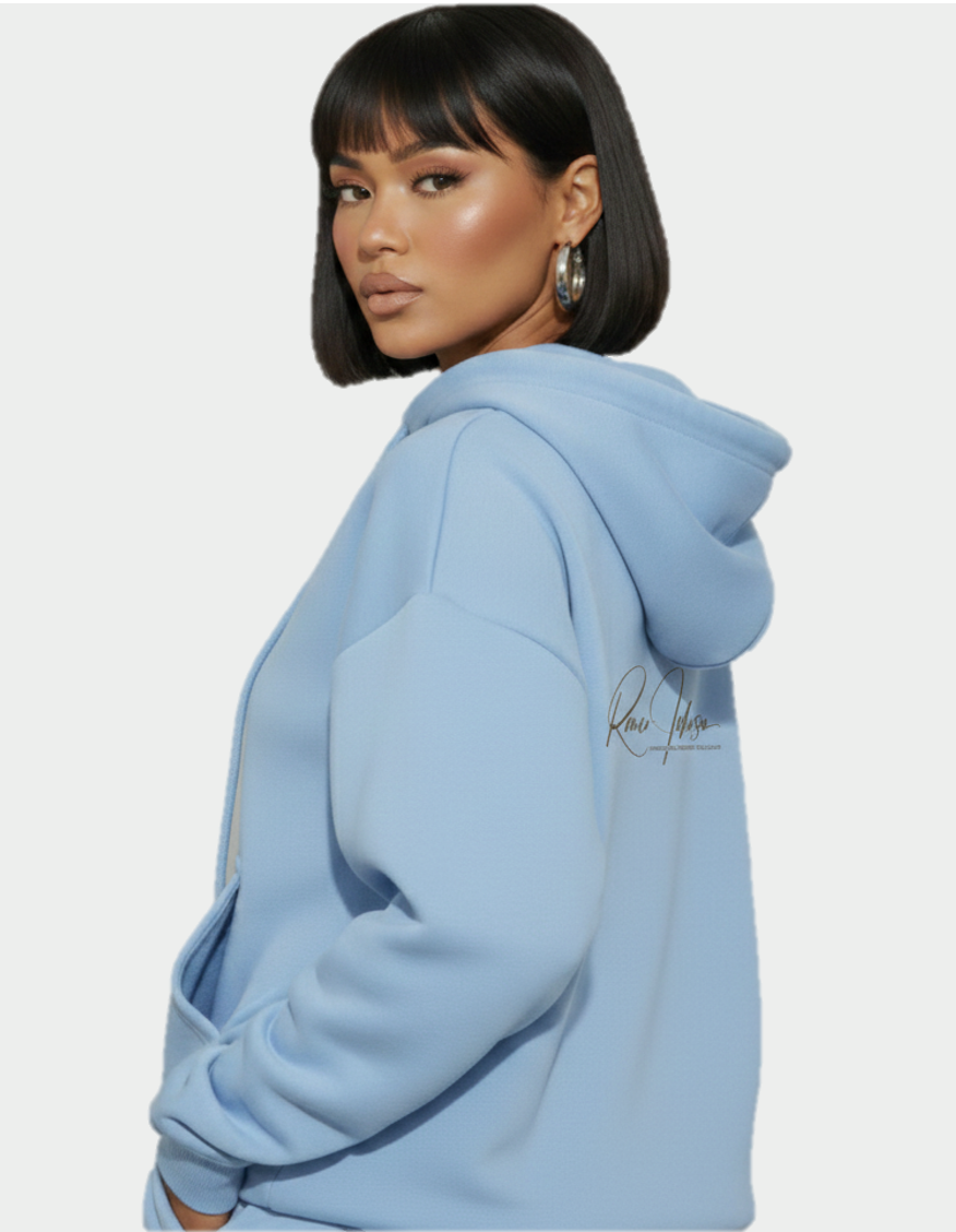 Sangahz Oversized Front Pocket Long Sleeve Drawstring Hoodie - Baby Blue