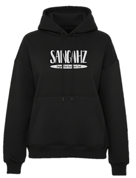 Sangahz Oversized Front Pocket Long Sleeve Drawstring Hoodie - Black