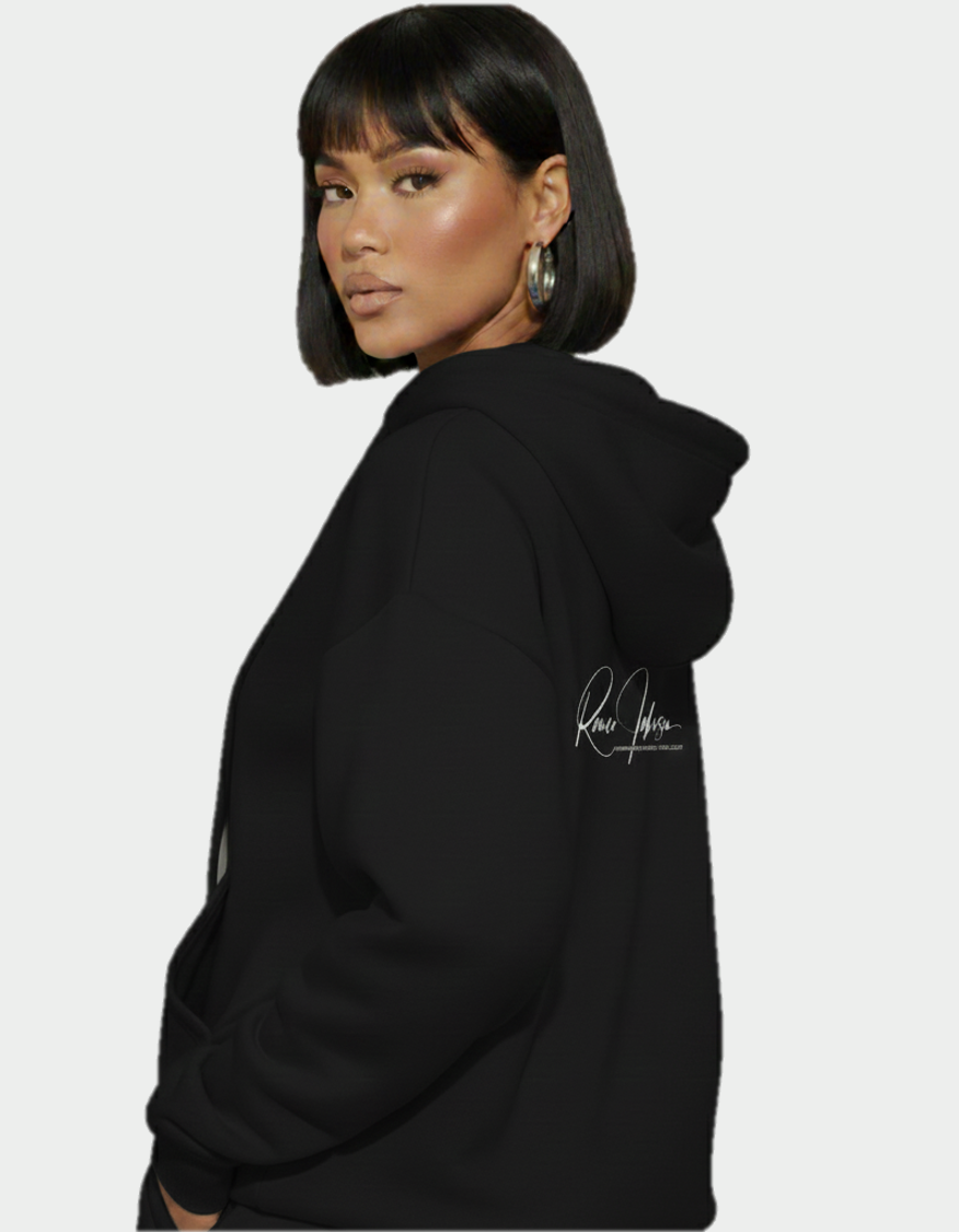 Sangahz Oversized Front Pocket Long Sleeve Drawstring Hoodie - Black