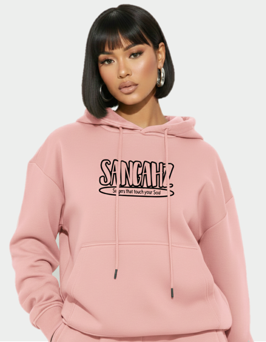 Sangahz Oversized Front Pocket Long Sleeve Drawstring Hoodie - Pink