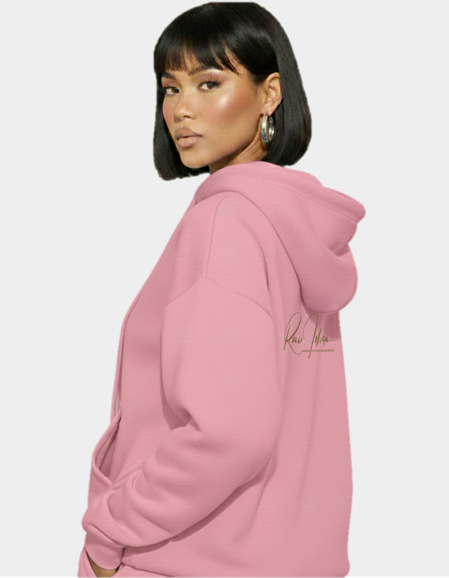 Sangahz Oversized Front Pocket Long Sleeve Drawstring Hoodie - Pink