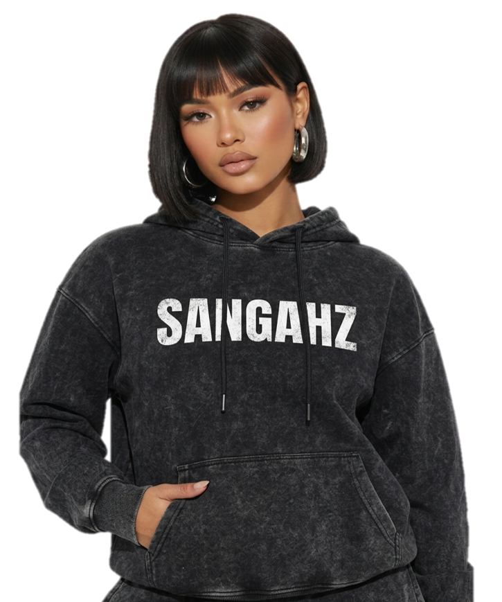 SANGHAZ Custom Clothing - Vintage Washed Black and White Sangahz Hoodie