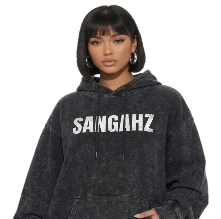 SANGHAZ Custom Clothing - Vintage Washed Black and White Sangahz Hoodie