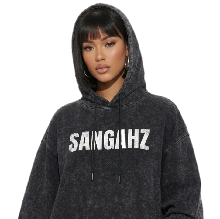 SANGHAZ Custom Clothing - Vintage Washed Black and White Sangahz Hoodie